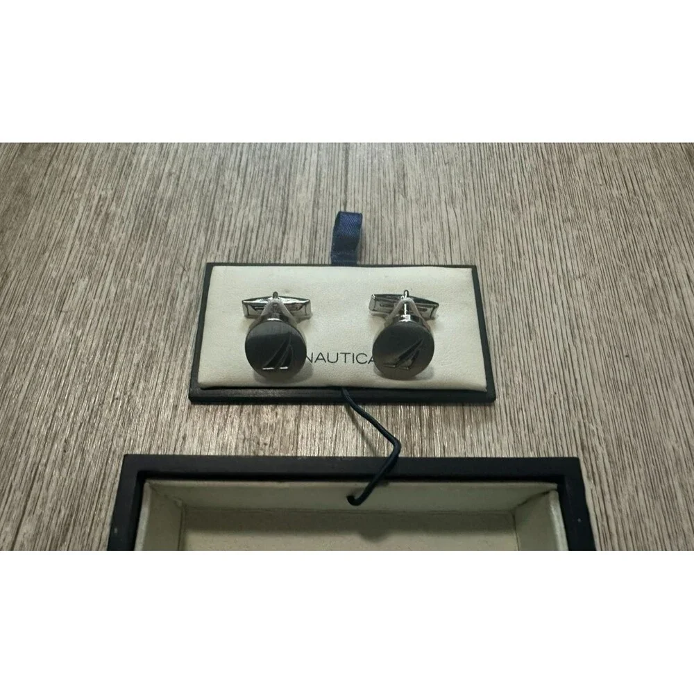 Nautica Sailboat Cufflinks - Brushed Silver Tone - New